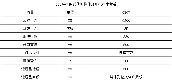 630噸框架式薄板拉伸液壓機